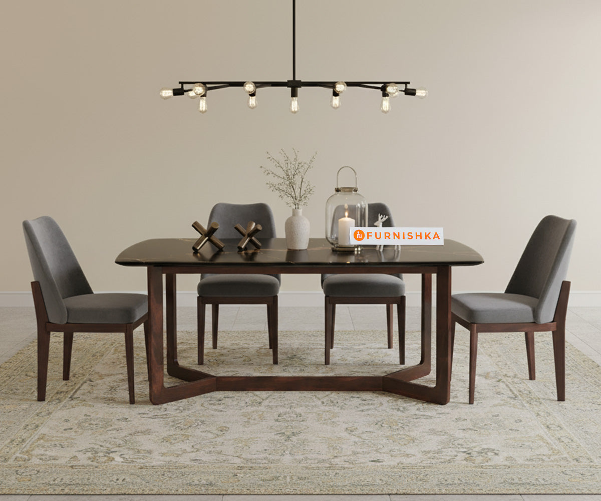 Vetra 4 Seater Dining Sets with Black Engineered Marble Top