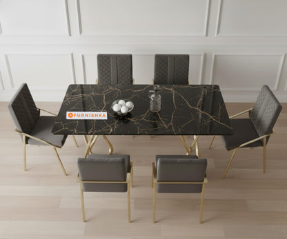Dolce 6 Seater Compact Dining Sets with Black Engineered Marble Top