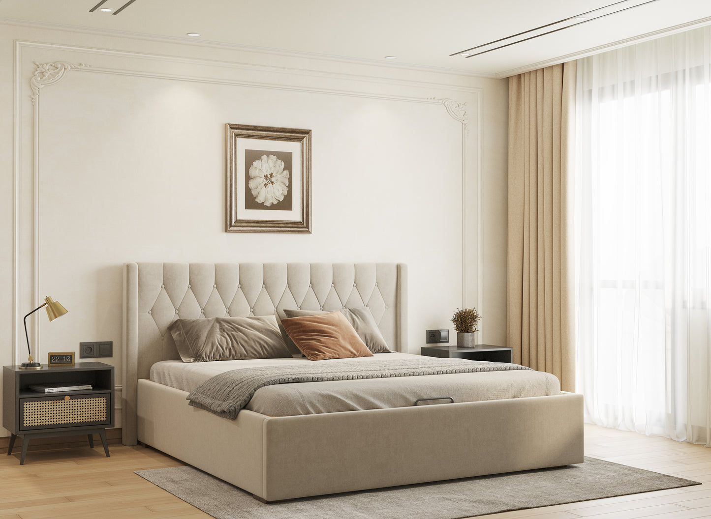 Samawi Bed (Fully Upholstered) 50+ colour options - King Size - Furnishka 