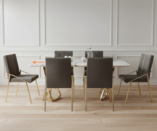 Dolce 6 Seater Dining Sets with Quartz Marble Top -  in Gold Finish