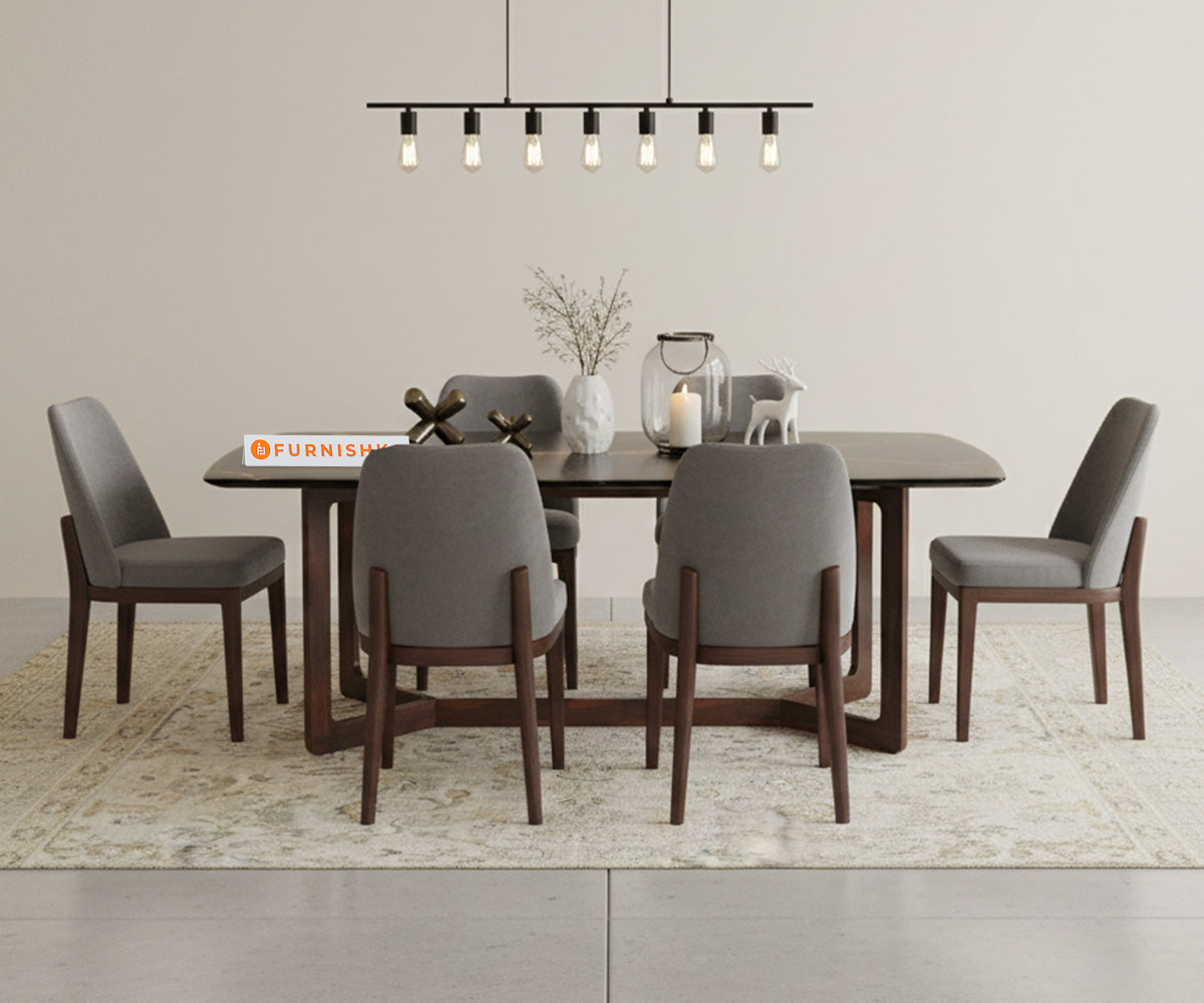 Vetra 6 Seater Dining Sets with Black Engineered Marble Top