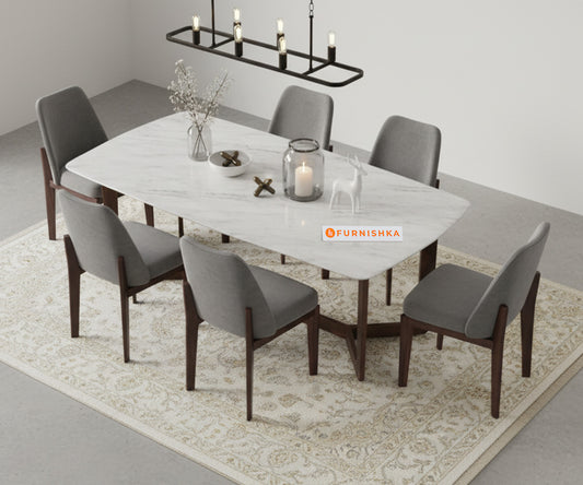 Vetra 6 Seater Dining Sets with White Engineered Marble Top