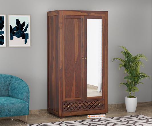 Alfy 2 Door Solid Sheesham Wood Wardrobe with Mirror