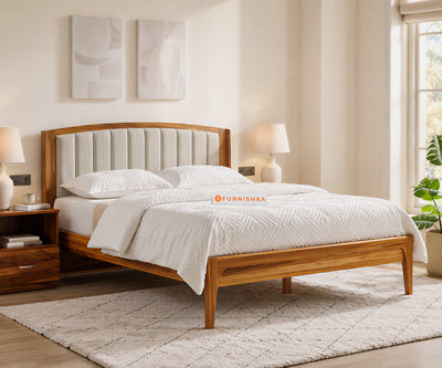 Alessia Teak Wood Bed with Non Storage King Size in Bone White