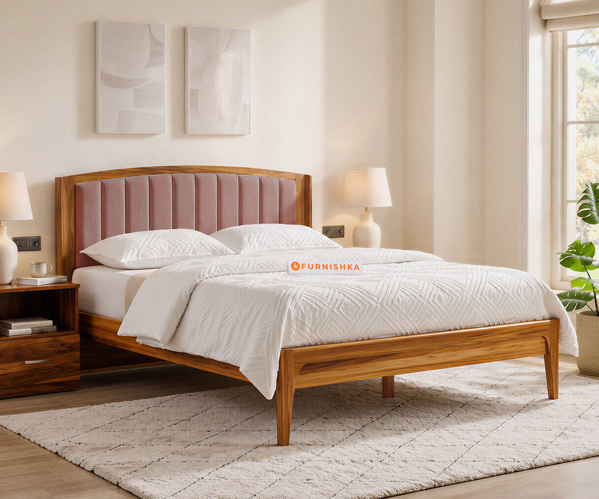 Alessia Teak Wood Bed with Non Storage King Size in Clay Rose Pink