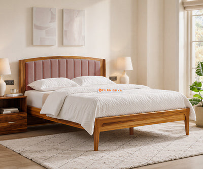 Alessia Teak Wood Bed with Non Storage Queen Size in Clay Rose Pink