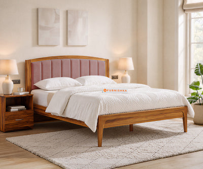 Alessia Teak Wood Bed with Non Storage Queen Size in Clay Rose Pink