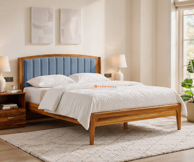 Alessia Teak Wood Bed with Non Storage King Size in Dusty Blue