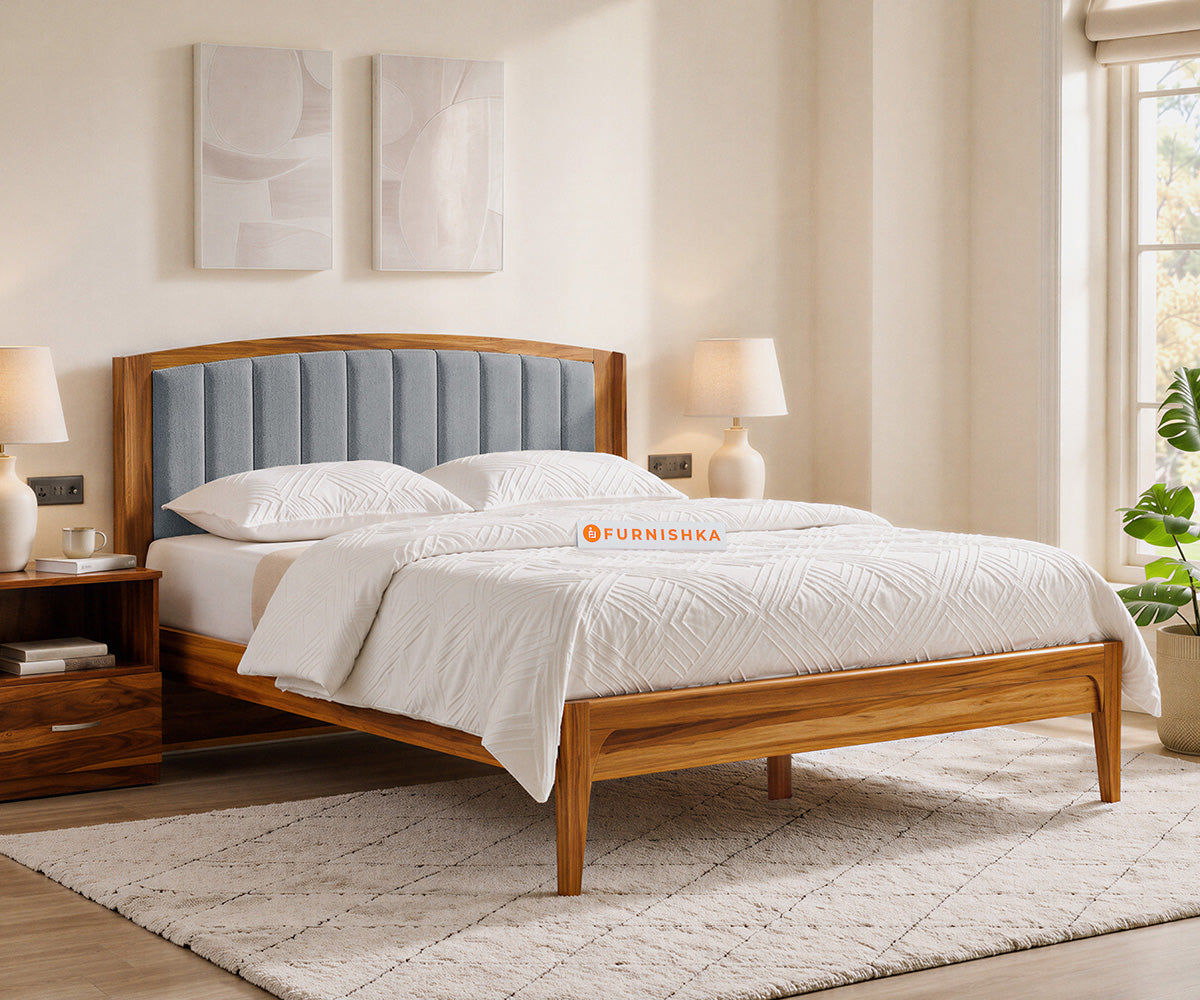Alessia Teak Wood Bed with Non Storage King Size in Silver Grey
