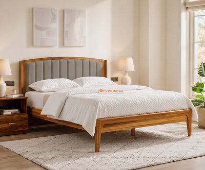 Alessia Teak Wood Bed with Non Storage King Size in Taupe Beige