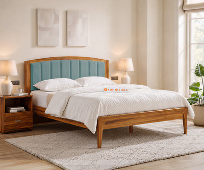 Alessia Teak Wood Bed with Non Storage Queen Size in Vintage Aqua Blue
