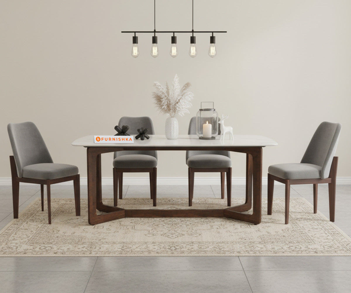 Vetra 4 Seater Dining Sets with White Engineered Marble Top