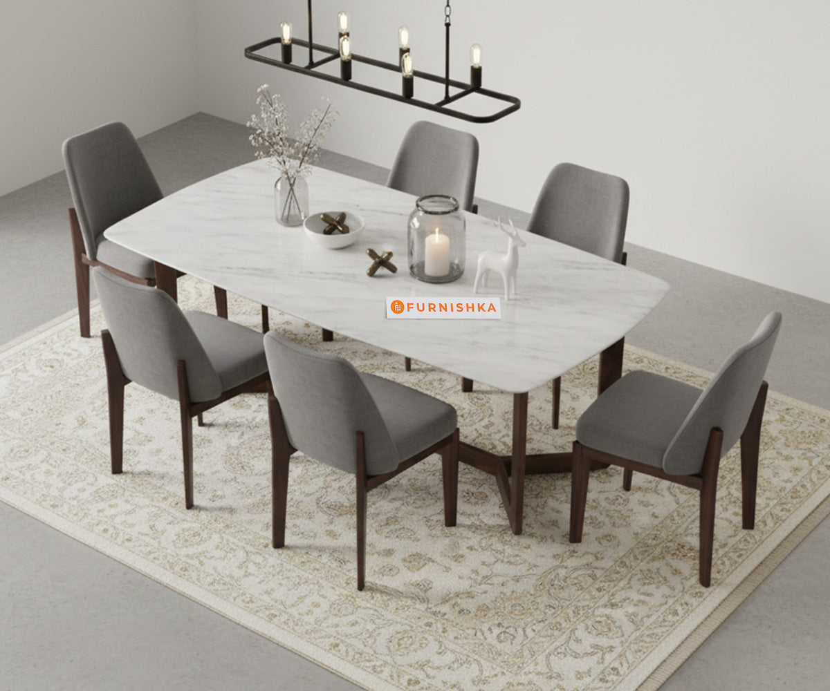 Vetra 6 Seater Dining Sets Compact with White Engineered Marble Top