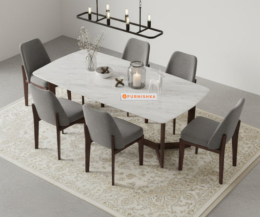 Vetra 6 Seater Dining Sets Compact with White Engineered Marble Top