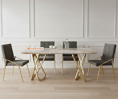 Dolce 4 Seater Dining Sets with Rosalia Gold Sandwich Engineering Marble Top Gold Finish