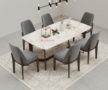 Vetra 6 Seater Dining Sets with Rosalia Gold Engineered Marble Top