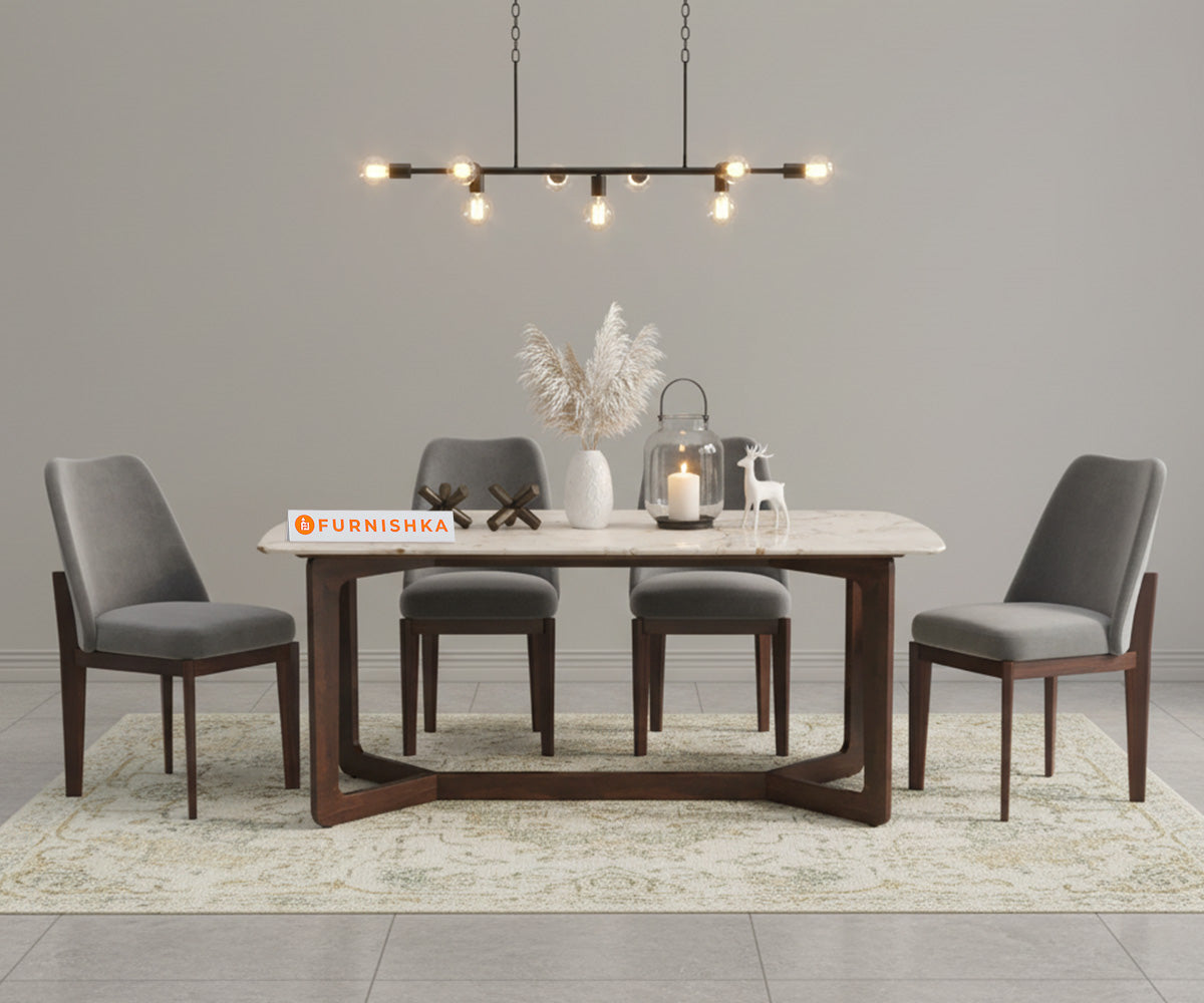 Vetra 4 Seater Dining Sets with Rosalia Gold Engineered Marble Top