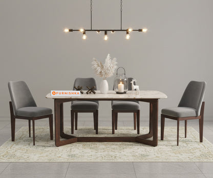 Vetra 4 Seater Dining Sets with Rosalia Gold Engineered Marble Top