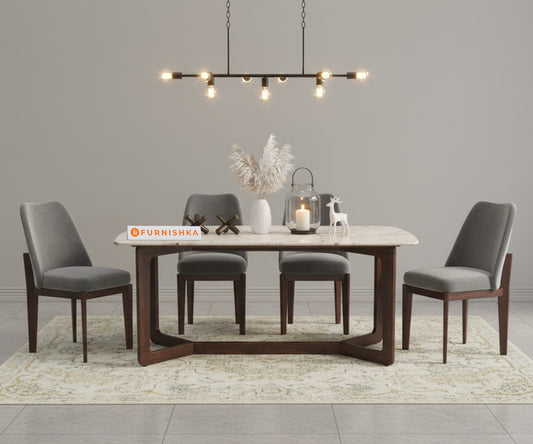 Vetra 4 Seater Dining Sets with Rosalia Gold Engineered Marble Top