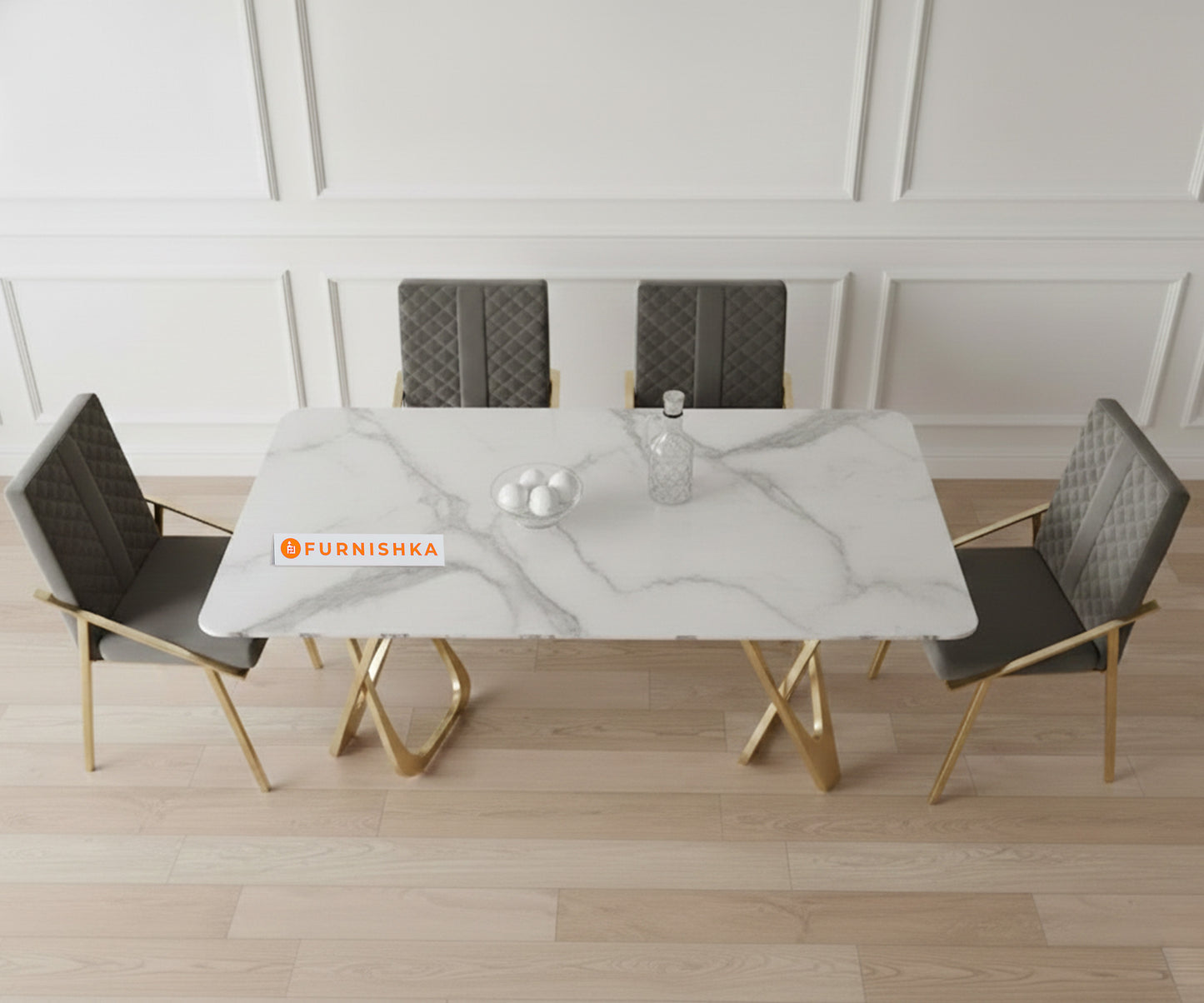 Dolce 4seater Dining Sets with Quartz Marble Top Gold Finish