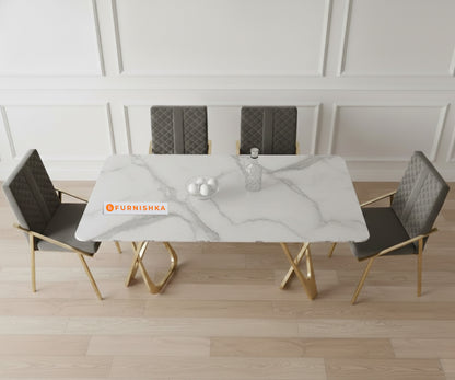 Dolce 4seater Dining Sets with Quartz Marble Top Gold Finish