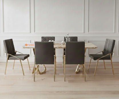 Dolce 6 Seater Dining Sets with ROSALIA GOLD sandwich Engineering Marble Top