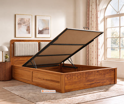 Eterno Teak Wood Hydraulic Bed Queen Size