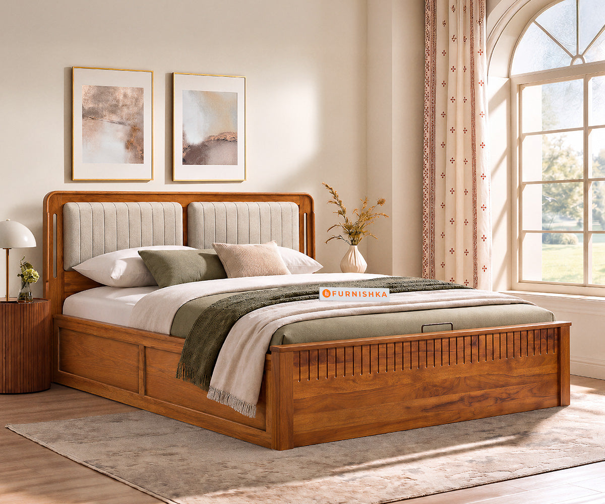 Eterno Teak Wood Hydraulic Bed Queen Size