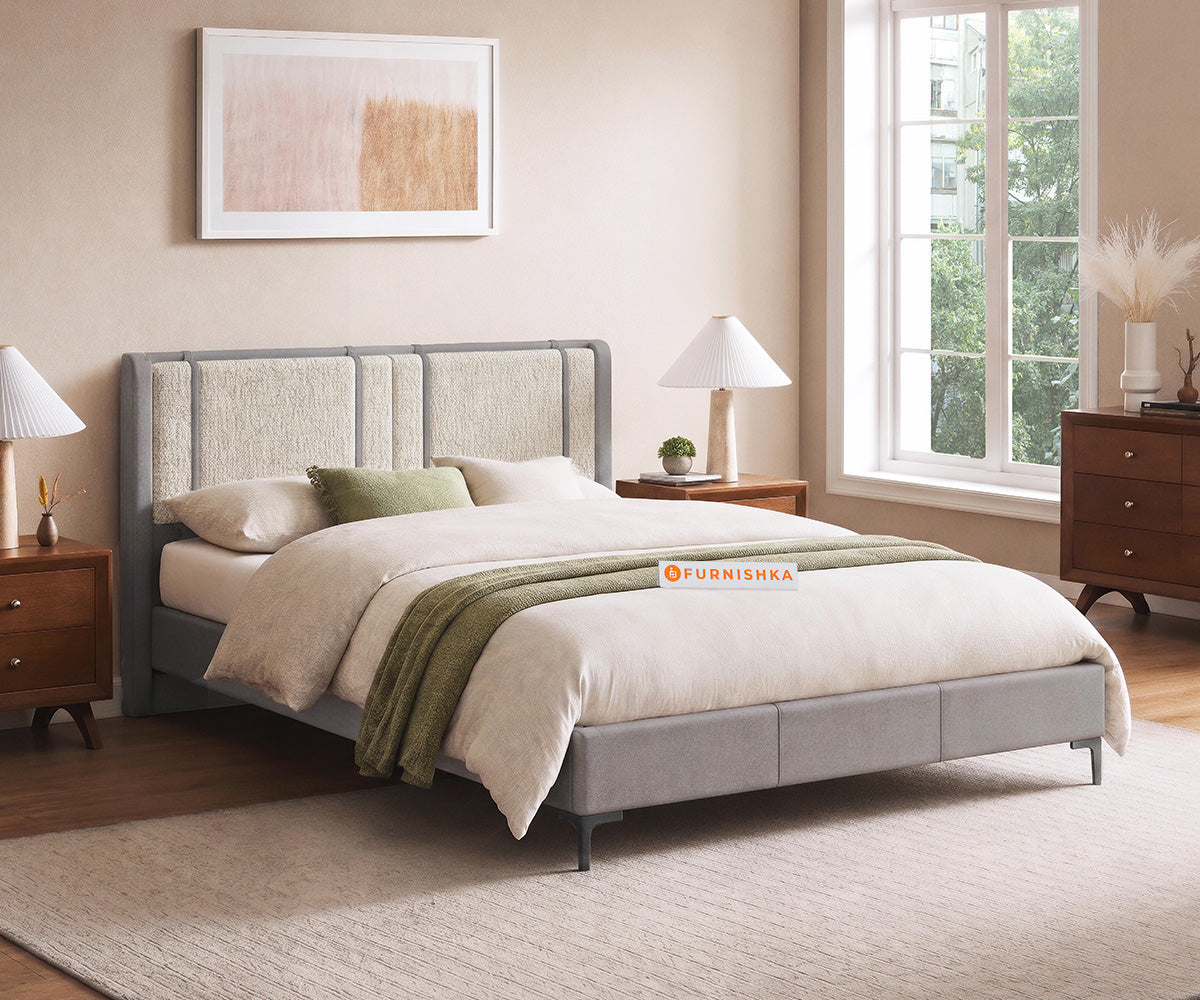 Vero Queen Non-Storage Upholstered Bed in Infinity Grey and Bone White