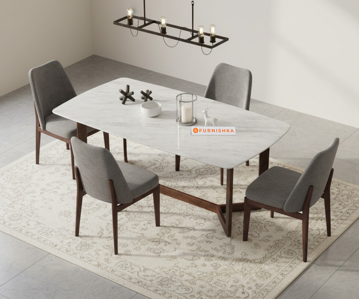 Vetra 4 Seater Dining Sets with White Engineered Marble Top
