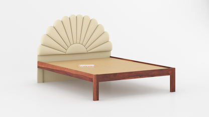 Satin Sheesham Wood bed with Upholstered headboard Non Storage Queen Size
