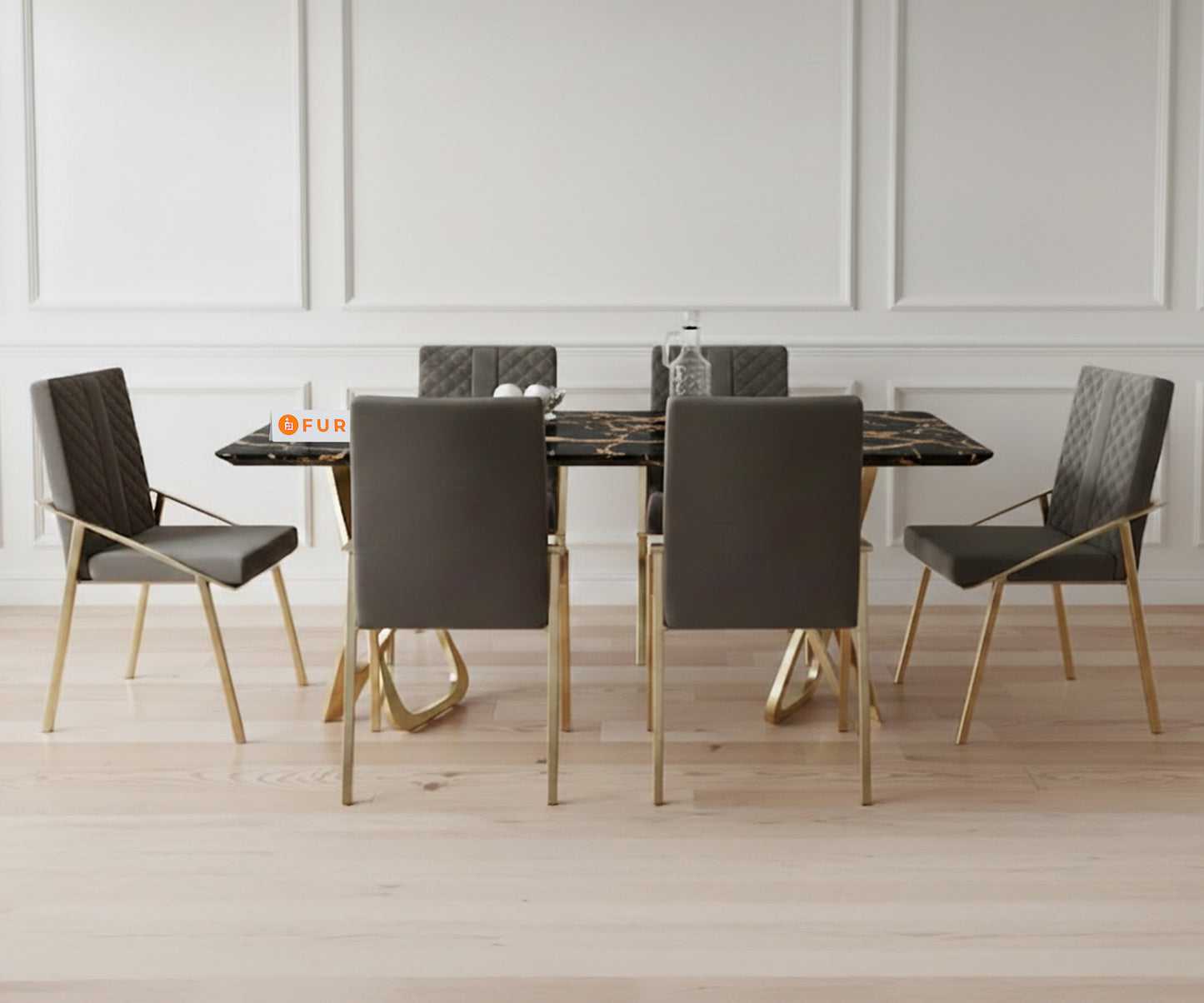 Dolce 6 Seater Compact Dining Sets with Black Engineered Marble Top