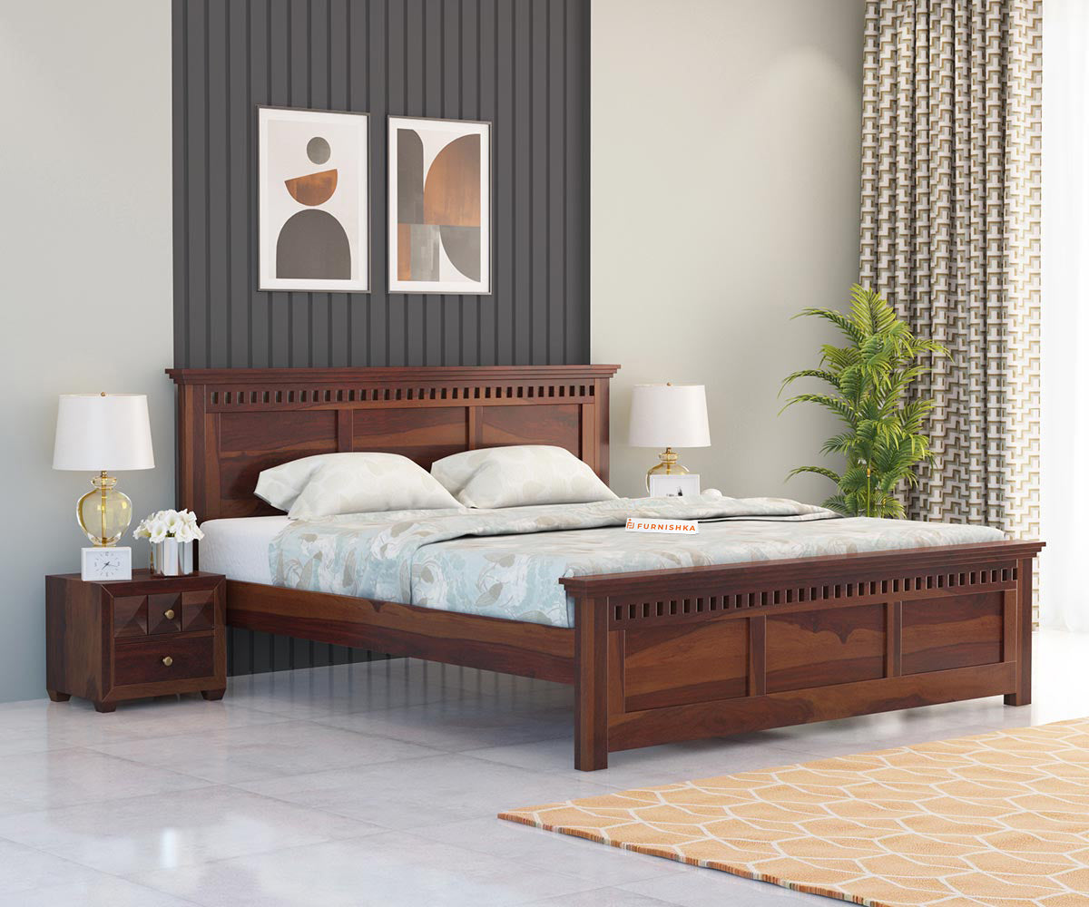 Adi Sheesham Wood Bed with Non Storage - Queen Size - Furnishka 
