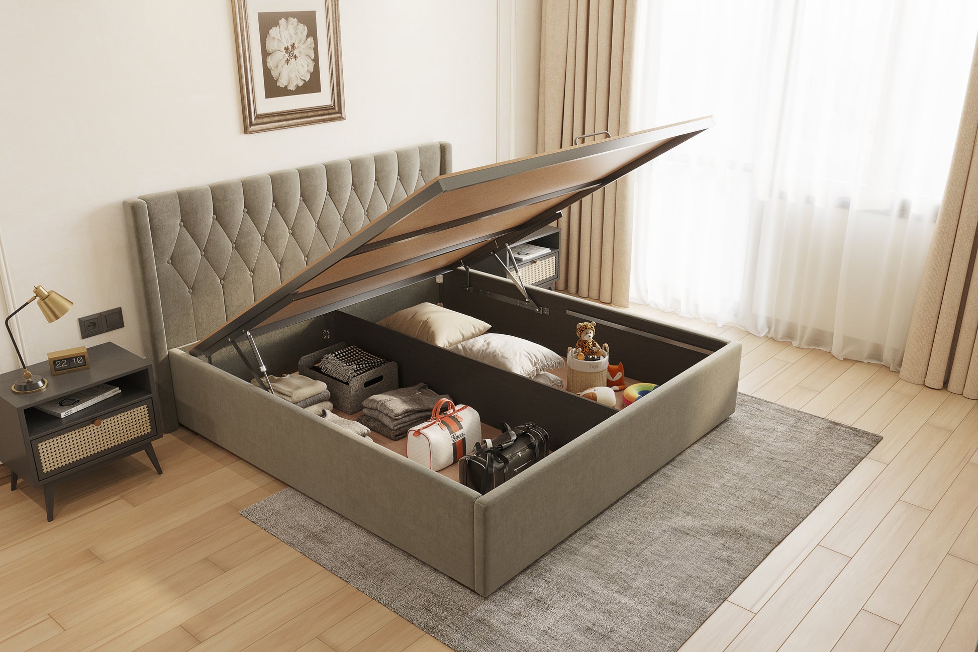 Samawi Bed (Fully Upholstered) 50+ colour options - King Size - Furnishka 