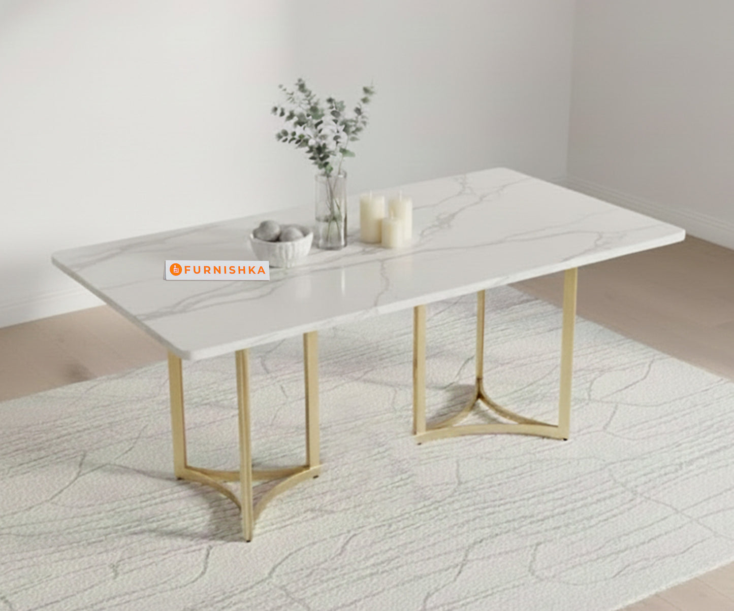 Nexus 4 Seater Dining Sets with Quartz Marble Top Gold Finish