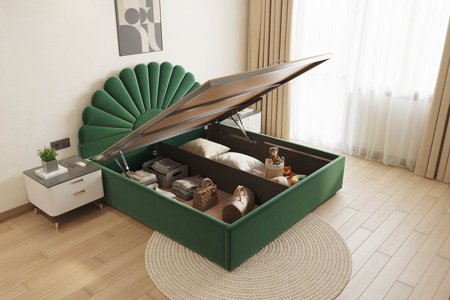 Satin Bed (Fully Upholstered) 50+ colour options - Queen Size - Furnishka 