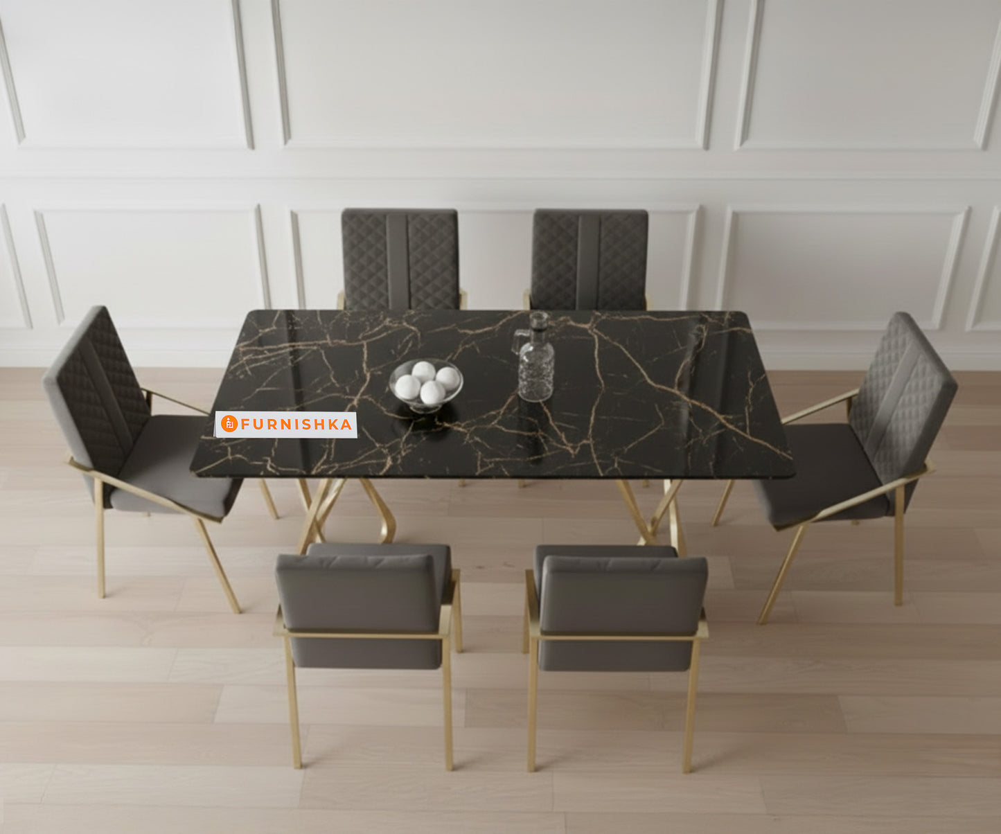 Dolce 6 Seater Dining Sets with Black Engineered Marble Top