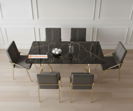 Dolce 6 Seater Dining Sets with Black Engineered Marble Top
