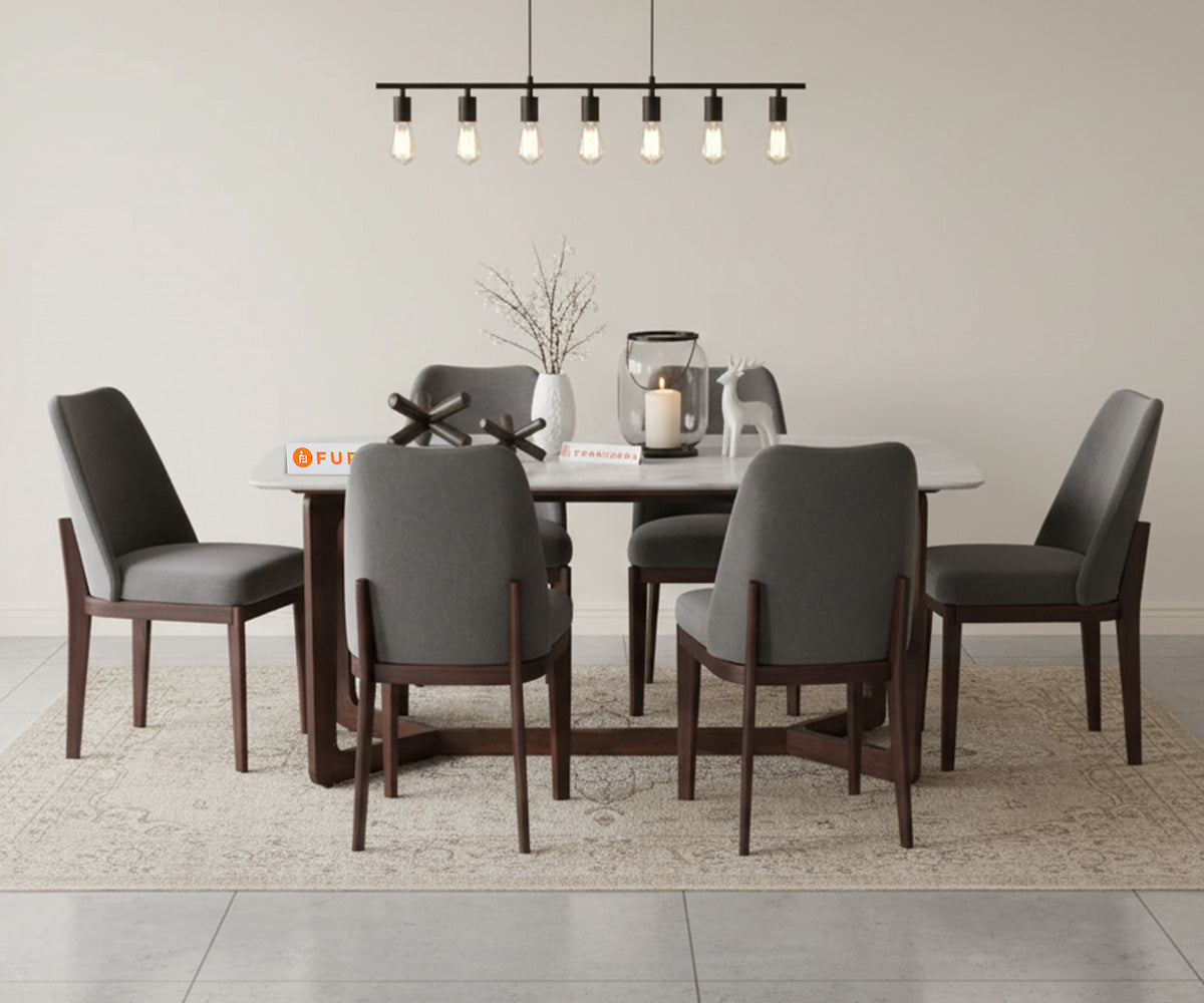Vetra 6 Seater Dining Sets with White Engineered Marble Top