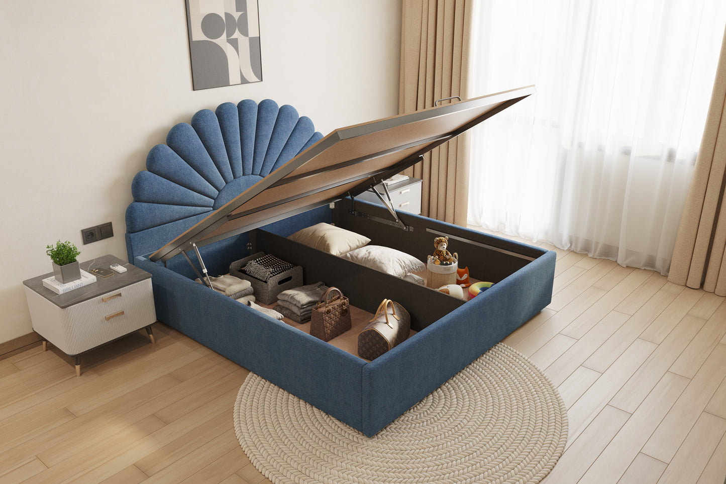 Satin Bed (Fully Upholstered) 50+ colour options - Queen Size - Furnishka 