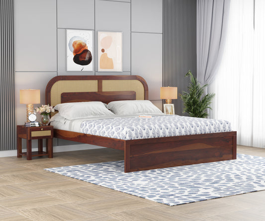 Hester Sheesham Wood Cane Bed With Non Storage - King Size - Furnishka 