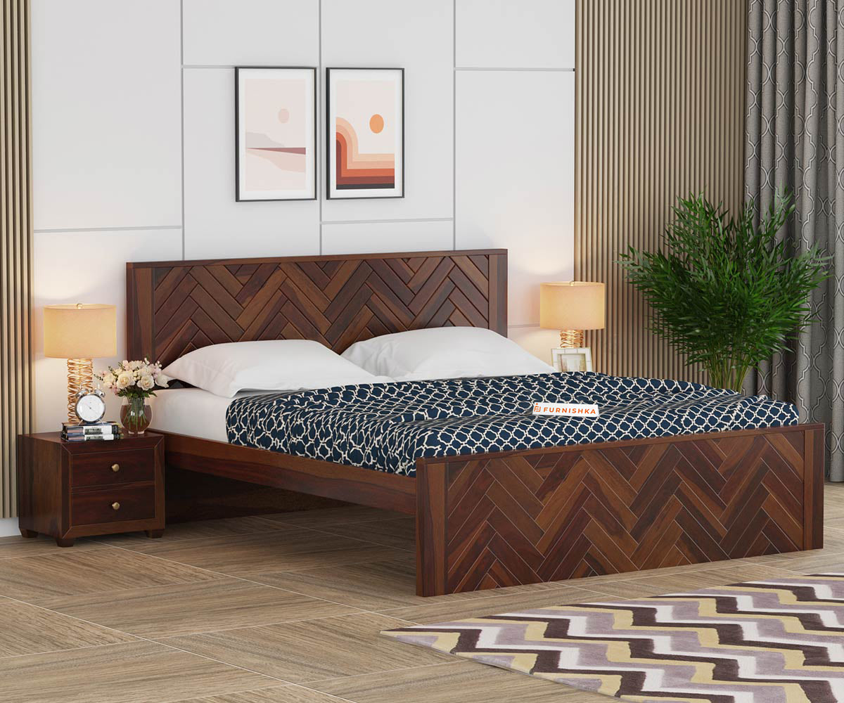 Myra Sheesham Wood Bed Non Storage - Queen Size - Furnishka 