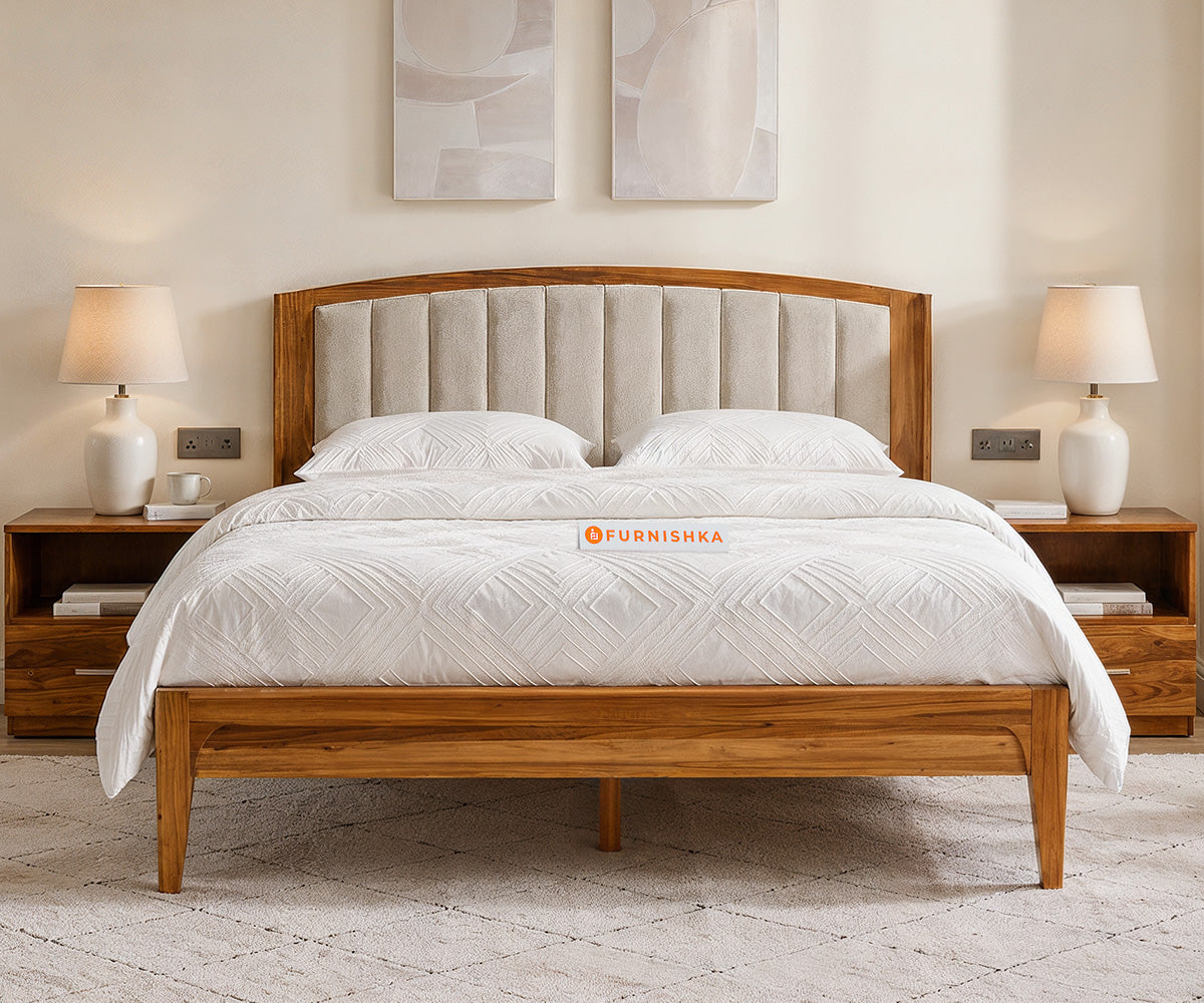 Alessia Teak Wood Bed with Non Storage King Size in Bone White