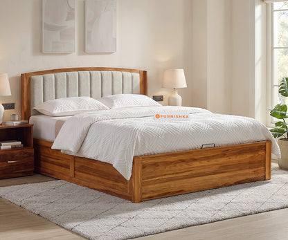 Alessia Teak Wood Bed with Hydraulic Storage King Size in Bone White