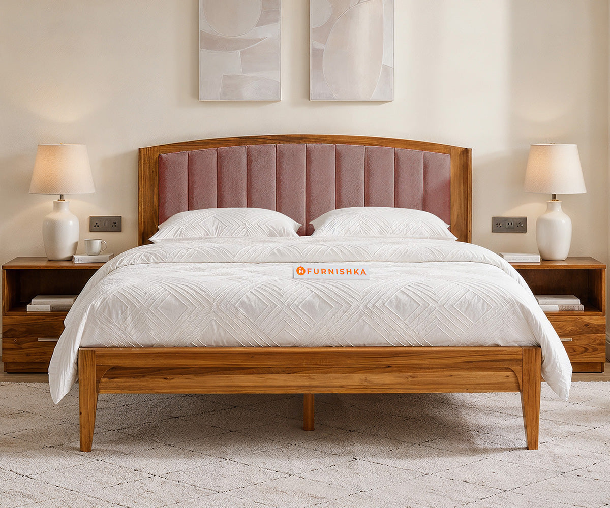 Alessia Teak Wood Bed with Non Storage King Size in Clay Rose Pink