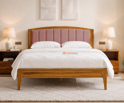 Alessia Teak Wood Bed with Non Storage Queen Size in Clay Rose Pink - Furnishka