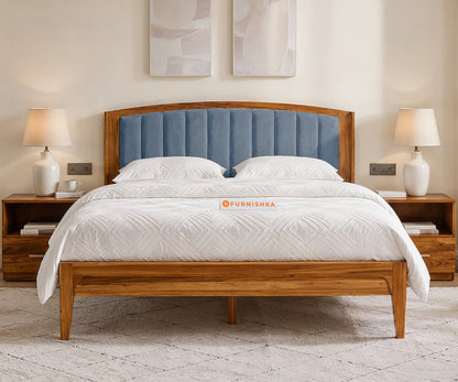 Alessia Teak Wood Bed with Non Storage King Size in Dusty Blue