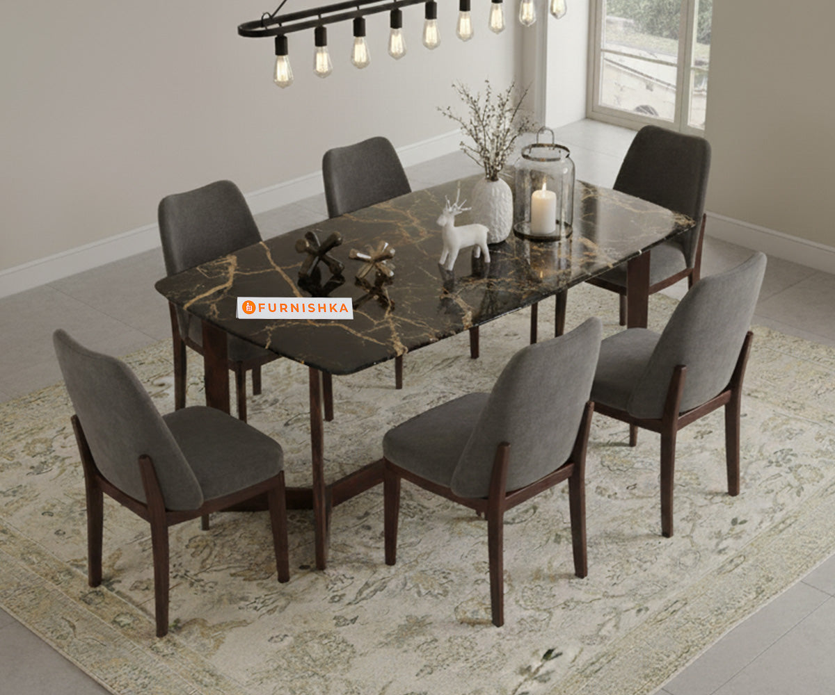 Vetra 6 Seater Dining Sets with Black Engineered Marble Top