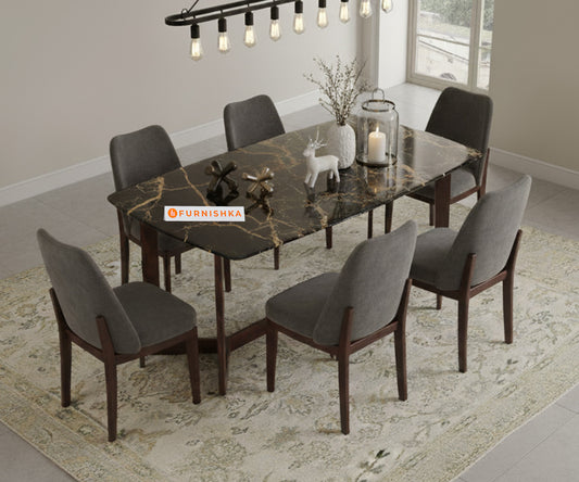 Vetra 6 Seater Dining Sets with Black Engineered Marble Top