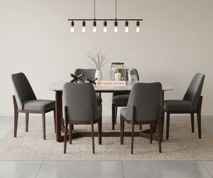 Vetra 6 Seater Dining Sets Compact with White Engineered Marble Top